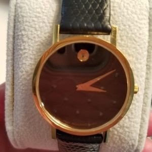 MOVADO Museum Gold Classic Black Leather Watch